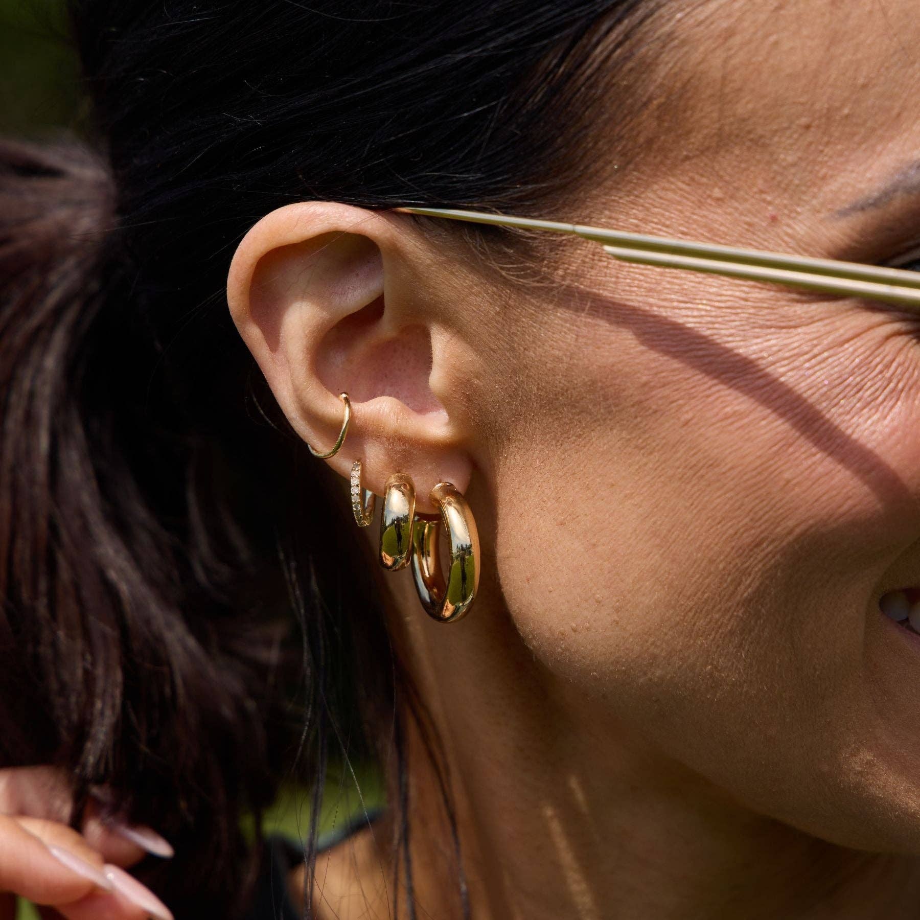 Gold Hollow Statement Hoop Earrings S-Women - Jewelry - Earrings-Nickel and Suede-Sister Shirts, Cute & Custom Tees for Mama & Littles in Trussville, Alabama.