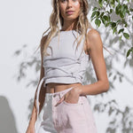 Selma Colorblock Denim Shorts | White & Blush-women - bottoms - shorts-Papermoon-Sister Shirts, Cute & Custom Tees for Mama & Littles in Trussville, Alabama.