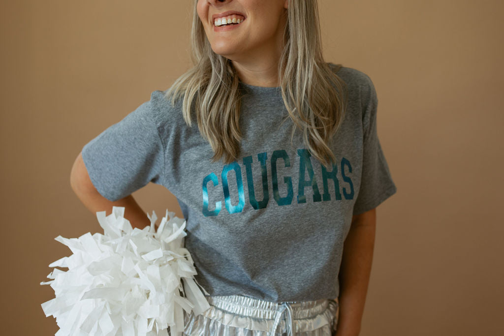 Cougars Foil | Mom Crop Tee-Womens - Tops - Tees-Sister Shirts-Sister Shirts, Cute & Custom Tees for Mama & Littles in Trussville, Alabama.