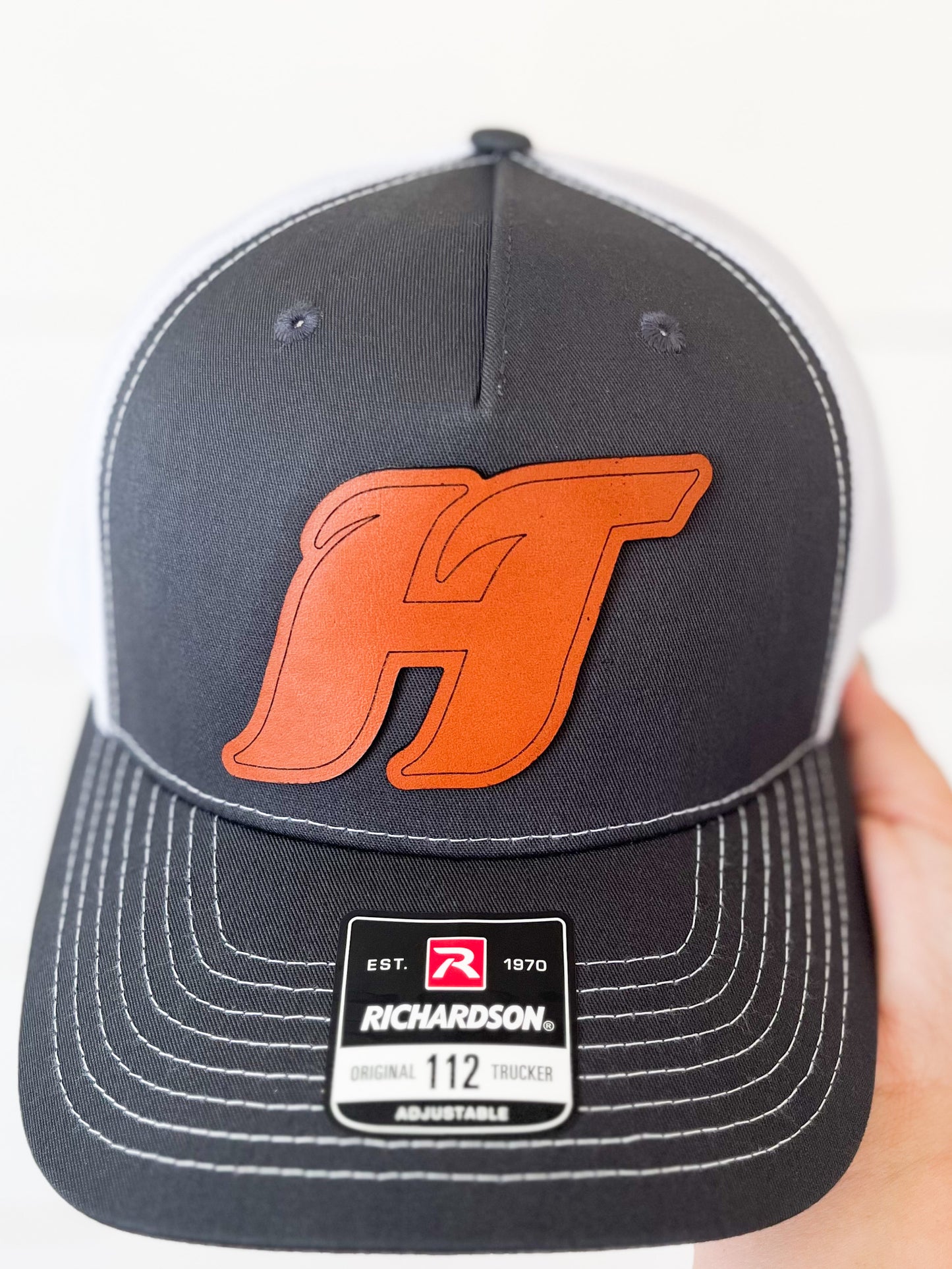 HT Swoosh Leather Patch | Adult Richardson 112 Hat | Dark Grey-Hats-Richardson-Sister Shirts, Cute & Custom Tees for Mama & Littles in Trussville, Alabama.