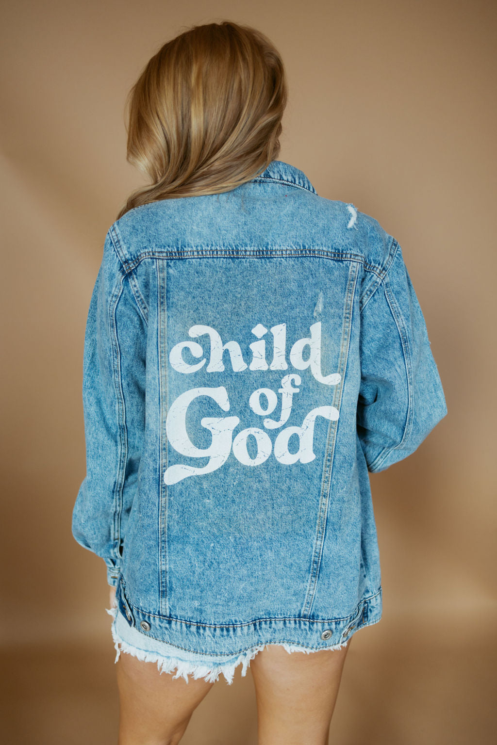 Child of God Distressed Denim Jacket | RTS-Women - Outerwear - Jackets-BLUE AGE-Sister Shirts, Cute & Custom Tees for Mama & Littles in Trussville, Alabama.