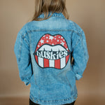 Huskies Lips Distressed Denim Jacket | RTS-Women - Outerwear - Jackets-Sister Shirts-Sister Shirts, Cute & Custom Tees for Mama & Littles in Trussville, Alabama.