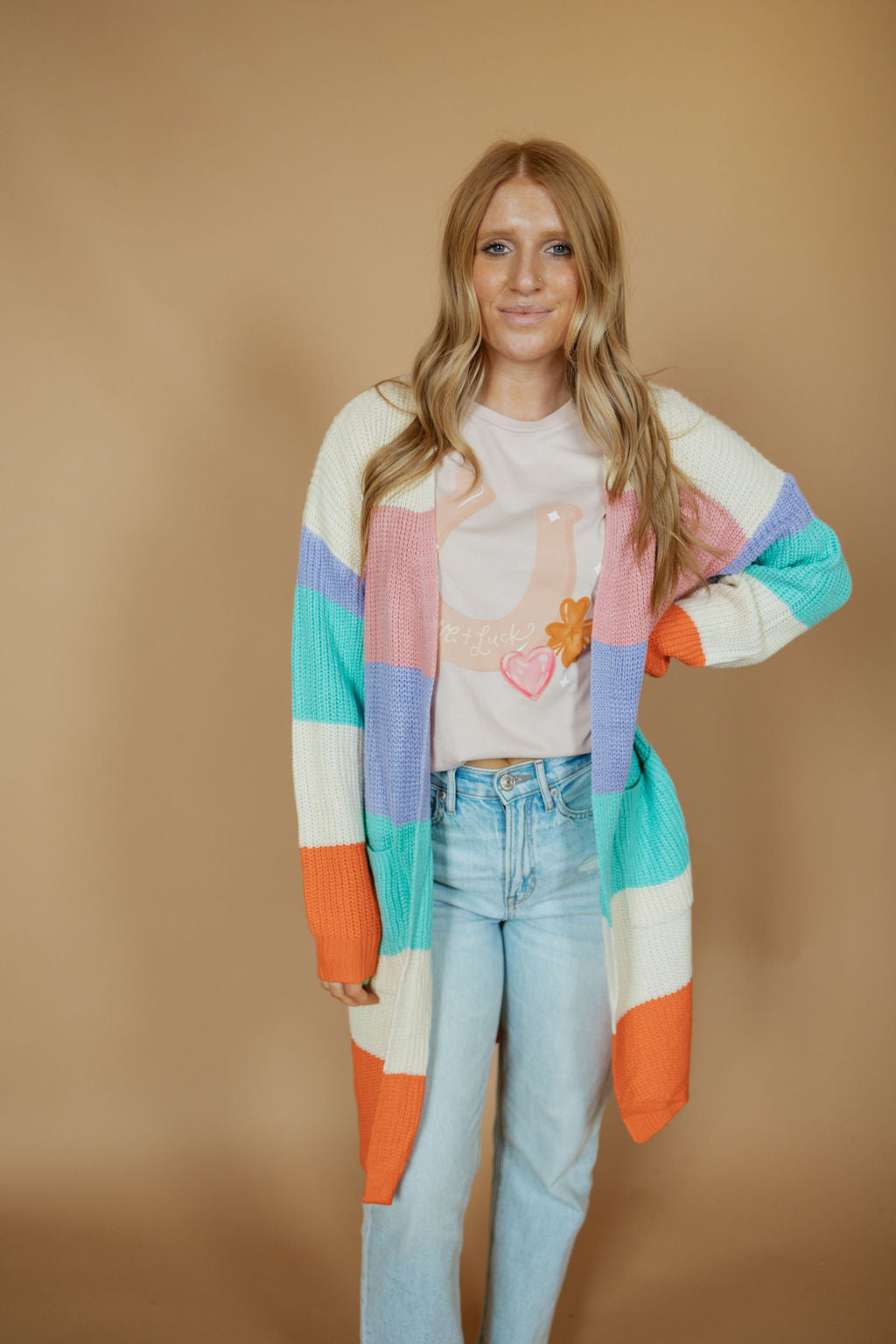 Open Striped Rainbow Cardigan-Cardigan-Madelyn-Sister Shirts, Cute & Custom Tees for Mama & Littles in Trussville, Alabama.