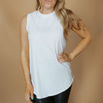 Notched Sleeveless Flowy Tank Top | White-Womens -Tops - Tanks-Mono B-Sister Shirts, Cute & Custom Tees for Mama & Littles in Trussville, Alabama.