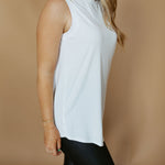 Notched Sleeveless Flowy Tank Top | White-Womens -Tops - Tanks-Mono B-Sister Shirts, Cute & Custom Tees for Mama & Littles in Trussville, Alabama.