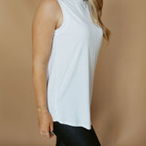 Notched Sleeveless Flowy Tank Top | White-Womens -Tops - Tanks-Mono B-Sister Shirts, Cute & Custom Tees for Mama & Littles in Trussville, Alabama.
