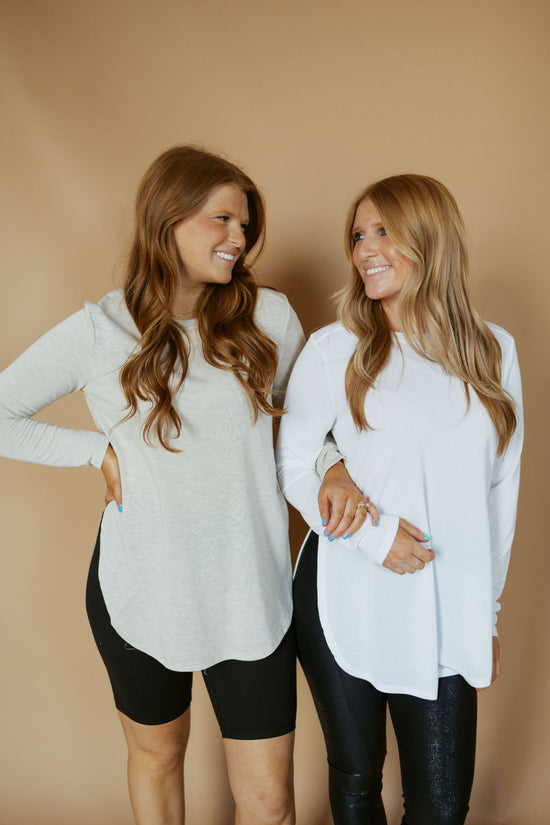 Long Sleeve Flow Top with Side Slits | Natural-Shirt-Mono B-Sister Shirts, Cute & Custom Tees for Mama & Littles in Trussville, Alabama.