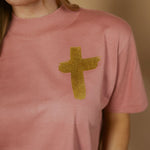Gold Foil Cross | Mom Crop Tee-Womens - Tops - Tees-Sister Shirts-Sister Shirts, Cute & Custom Tees for Mama & Littles in Trussville, Alabama.