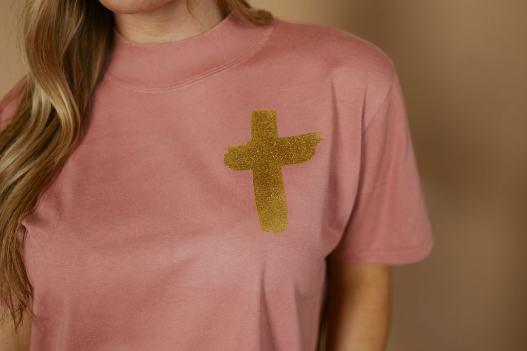 Gold Foil Cross | Mom Crop Tee | RTS-Cropped Tees-Sister Shirts-Sister Shirts, Cute & Custom Tees for Mama & Littles in Trussville, Alabama.