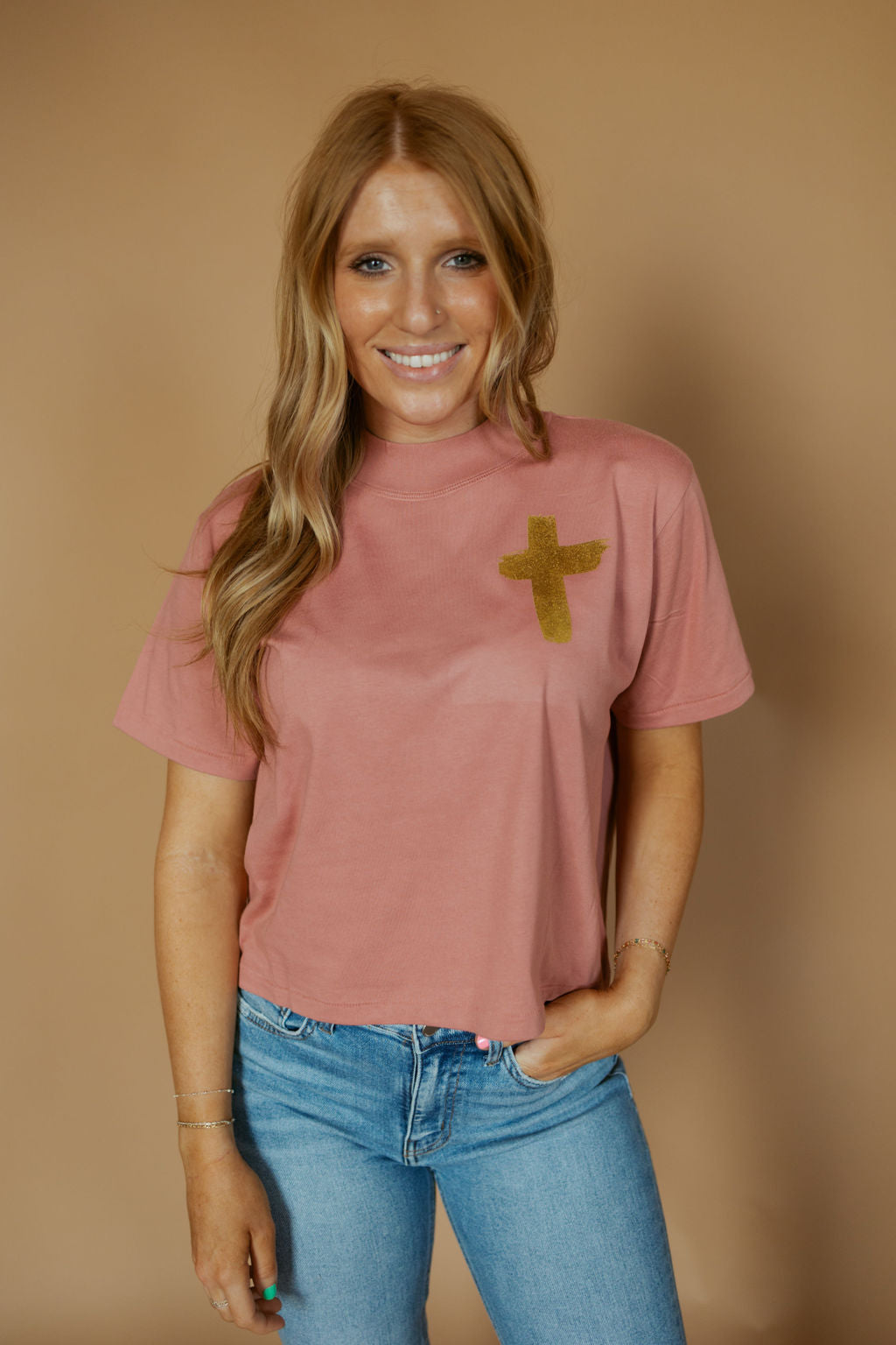 Gold Foil Cross | Mom Crop Tee | RTS-Cropped Tees-Sister Shirts-Sister Shirts, Cute & Custom Tees for Mama & Littles in Trussville, Alabama.