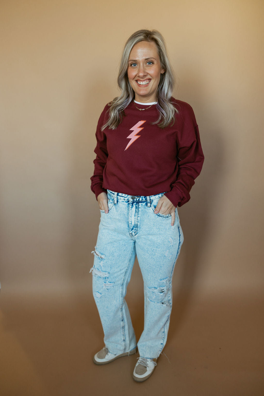 Pink Multi Spotted Bolt | Adult Crewneck | RTS-Adult Crewneck-Sister Shirts-Sister Shirts, Cute & Custom Tees for Mama & Littles in Trussville, Alabama.