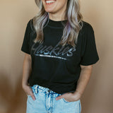 Foil Huskies Throwback Tonal | Mom Crop Tee-Womens - Tops - Tees-Sister Shirts-Sister Shirts, Cute & Custom Tees for Mama & Littles in Trussville, Alabama.