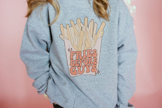 Fries Before Guys | Kids Pullover-Kids Crewneck-Sister Shirts-Sister Shirts, Cute & Custom Tees for Mama & Littles in Trussville, Alabama.