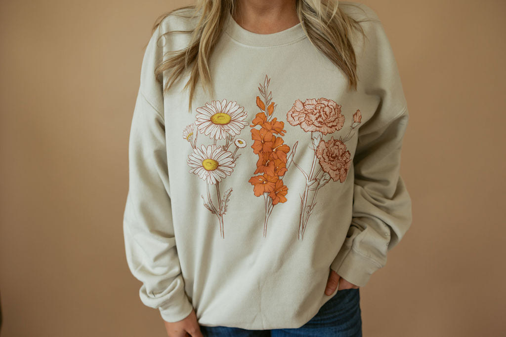 Birth Flower | Adult Crewneck-Women - Tops - Crewnecks-Sister Shirts-Sister Shirts, Cute & Custom Tees for Mama & Littles in Trussville, Alabama.