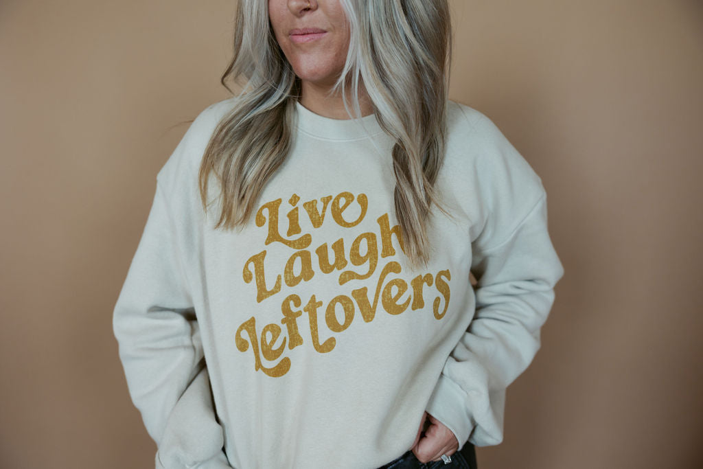 Live, Laugh, Leftovers | Adult Balloon Sleeve Mom Crop Crewneck | RTS-Adult Crewneck-Sister Shirts-Sister Shirts, Cute & Custom Tees for Mama & Littles in Trussville, Alabama.
