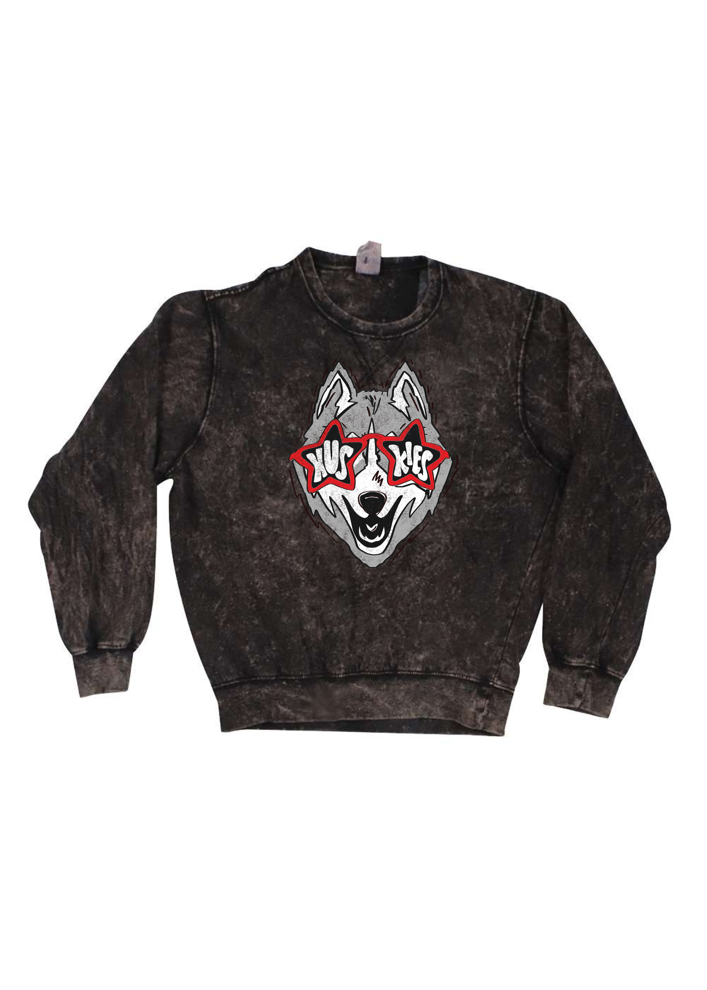 Huskies Glasses | Adult Mineral Wash Crewneck-Women - Tops - Crewnecks-Sister Shirts-Sister Shirts, Cute & Custom Tees for Mama & Littles in Trussville, Alabama.