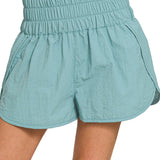 Elastic Waist Active Wear Shorts | Dusty Teal-women - bottoms - shorts-zenana-Sister Shirts, Cute & Custom Tees for Mama & Littles in Trussville, Alabama.