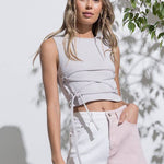 Selma Colorblock Denim Shorts | White & Blush-women - bottoms - shorts-Papermoon-Sister Shirts, Cute & Custom Tees for Mama & Littles in Trussville, Alabama.