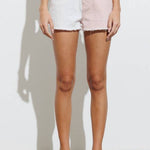 Selma Colorblock Denim Shorts | White & Blush-women - bottoms - shorts-Papermoon-Sister Shirts, Cute & Custom Tees for Mama & Littles in Trussville, Alabama.