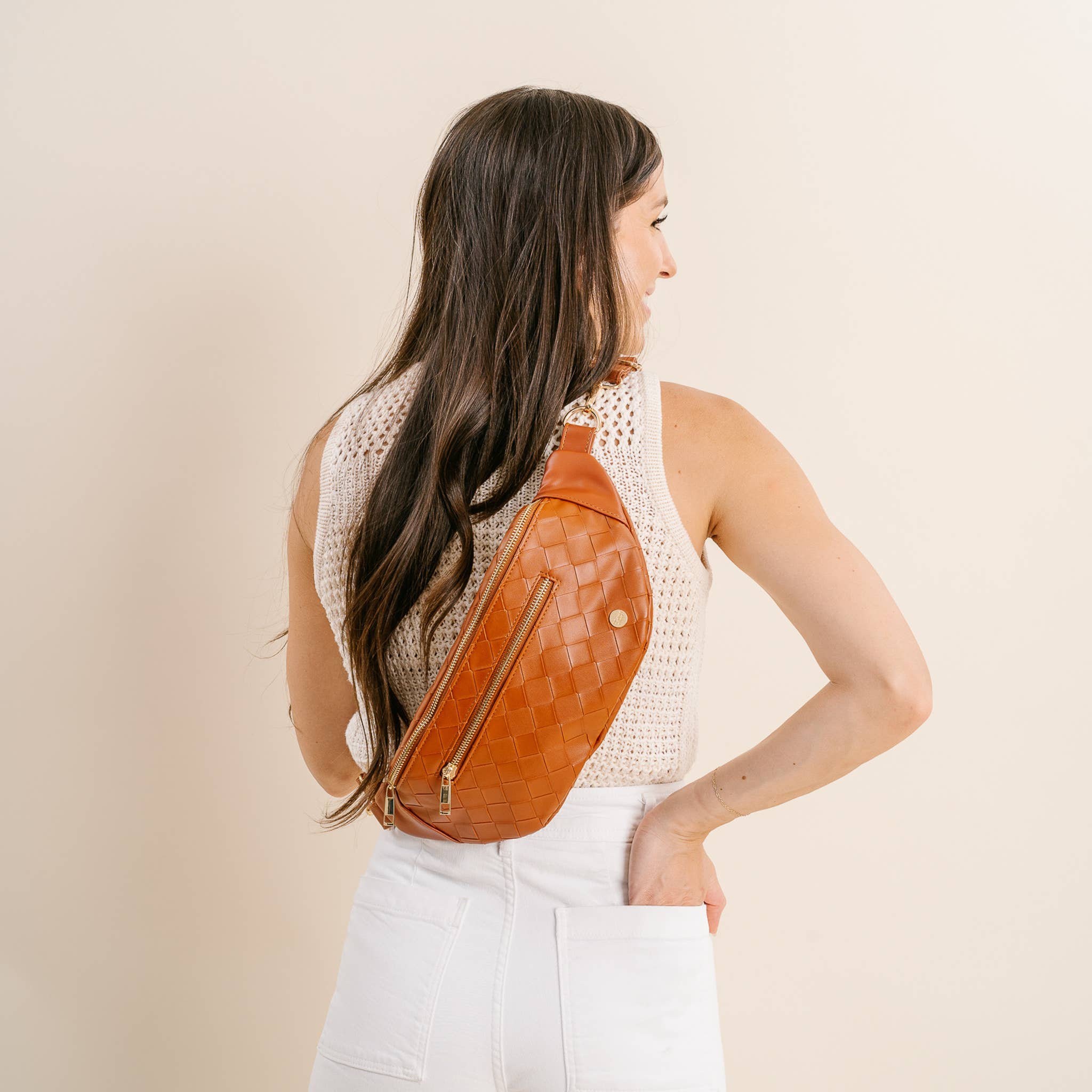 Brown Leather | Woven Belt Bag-Women - Bags-The Darling Effect-Sister Shirts, Cute & Custom Tees for Mama & Littles in Trussville, Alabama.