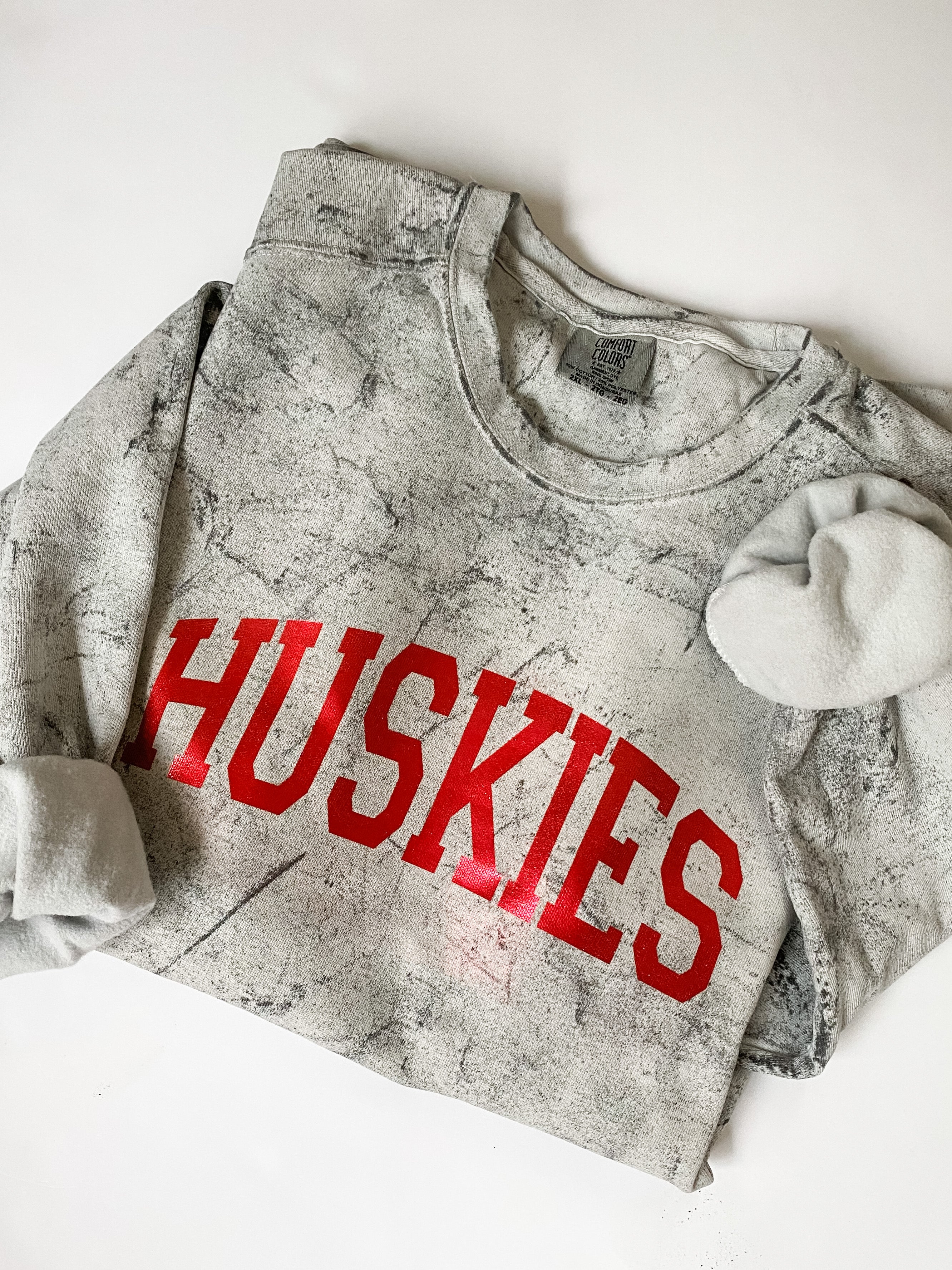Huskies Foil | Adult Colorblast Crewneck-Women - Tops - Crewnecks-Sister Shirts-Sister Shirts, Cute & Custom Tees for Mama & Littles in Trussville, Alabama.