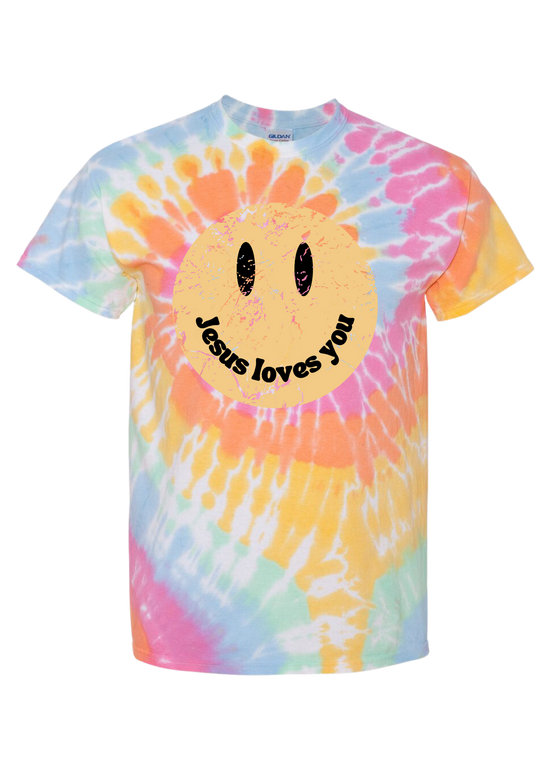 Jesus Loves You | Tie Dye Smiley | Tee | Adult-Adult Tee-Sister Shirts-Sister Shirts, Cute & Custom Tees for Mama & Littles in Trussville, Alabama.