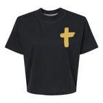 Gold Foil Cross | Mom Crop Tee-Womens - Tops - Tees-Sister Shirts-Sister Shirts, Cute & Custom Tees for Mama & Littles in Trussville, Alabama.