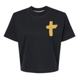 Gold Foil Cross | Mom Crop Tee | RTS-Cropped Tees-Sister Shirts-Sister Shirts, Cute & Custom Tees for Mama & Littles in Trussville, Alabama.