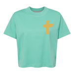 Gold Foil Cross | Mom Crop Tee-Womens - Tops - Tees-Sister Shirts-Sister Shirts, Cute & Custom Tees for Mama & Littles in Trussville, Alabama.
