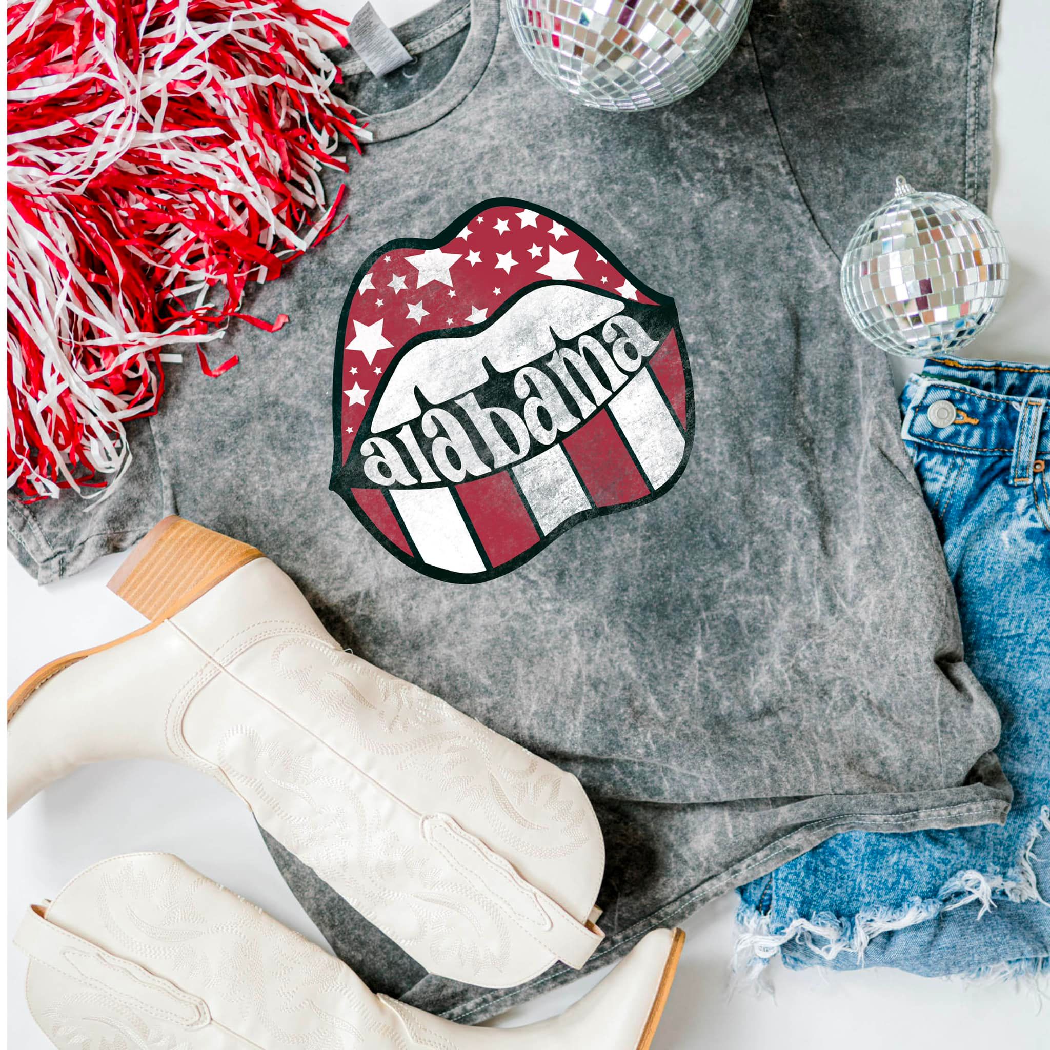 Alabama Distressed Lips | Adult Mineral Wash Tee-Womens - Tops - Tees-Sister Shirts-Sister Shirts, Cute & Custom Tees for Mama & Littles in Trussville, Alabama.