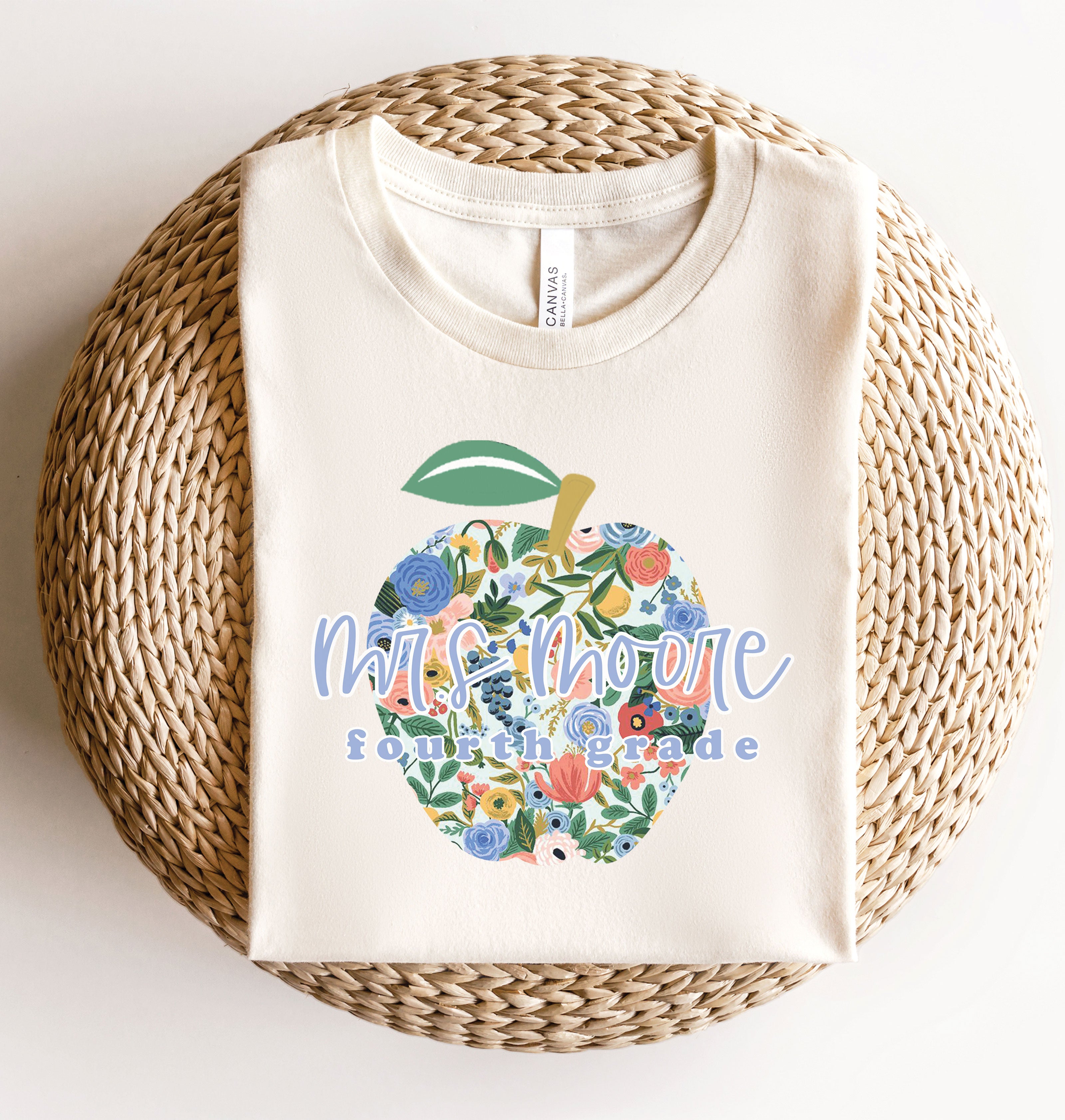 Customizable Floral Apple Teacher | Adult Tee-Womens - Tops - Tees-Sister Shirts-Sister Shirts, Cute & Custom Tees for Mama & Littles in Trussville, Alabama.