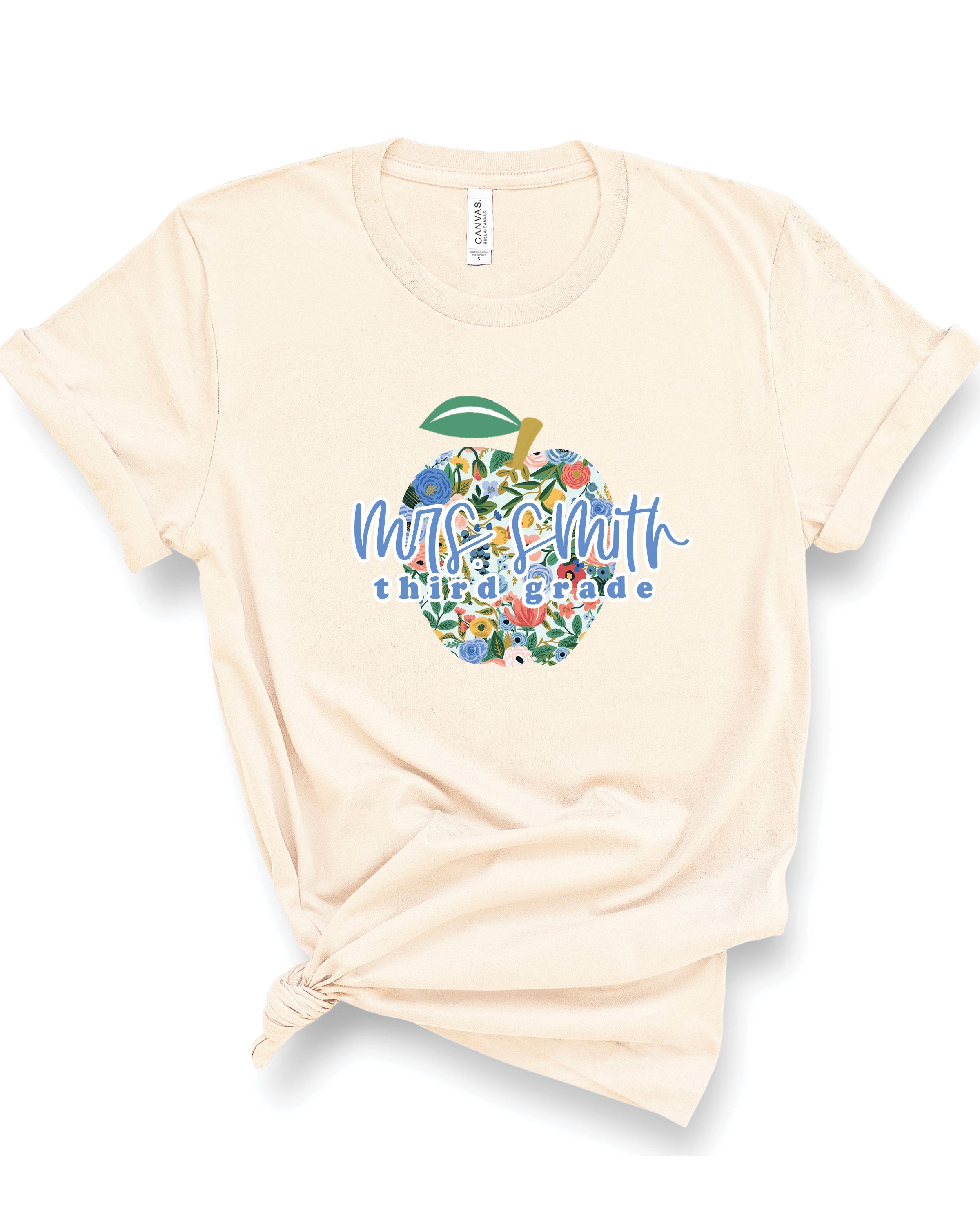 Customizable Floral Apple Teacher | Adult Tee-Womens - Tops - Tees-Sister Shirts-Sister Shirts, Cute & Custom Tees for Mama & Littles in Trussville, Alabama.