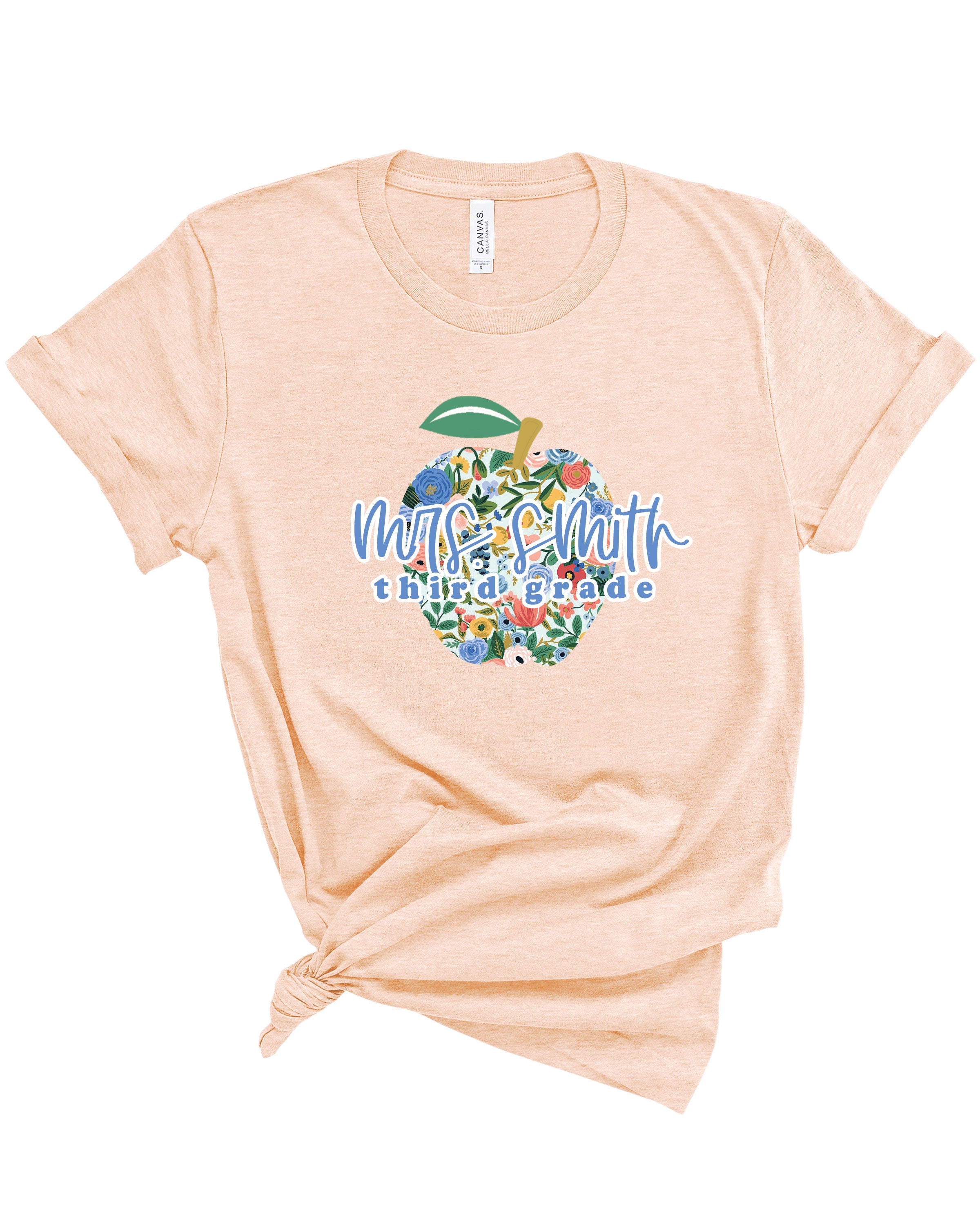 Customizable Floral Apple Teacher | Adult Tee-Womens - Tops - Tees-Sister Shirts-Sister Shirts, Cute & Custom Tees for Mama & Littles in Trussville, Alabama.
