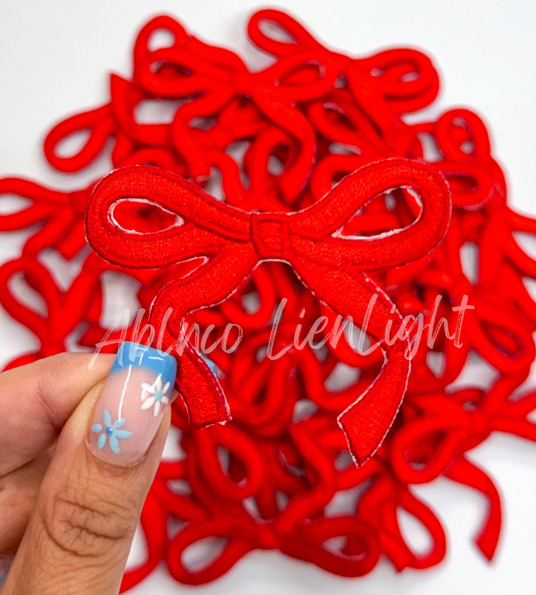 Red dainty bow trucker hat embroidery patch iron on-ABLNco-Sister Shirts, Cute & Custom Tees for Mama & Littles in Trussville, Alabama.