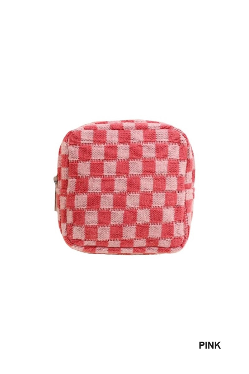 Mini Checkered Travel Pouch in Pink-Women - Bags-Zenana-Sister Shirts, Cute & Custom Tees for Mama & Littles in Trussville, Alabama.