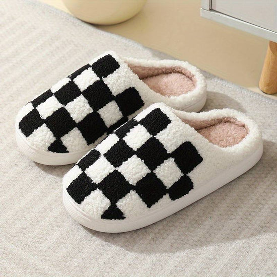 Load image into Gallery viewer, Black and White Checkered Slippers-Sister Shirts-Sister Shirts, Cute &amp;amp; Custom Tees for Mama &amp;amp; Littles in Trussville, Alabama.
