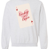 Lucky in Love Ace of Hearts | Adult Crewneck | RTS-Sister Shirts-Sister Shirts, Cute & Custom Tees for Mama & Littles in Trussville, Alabama.