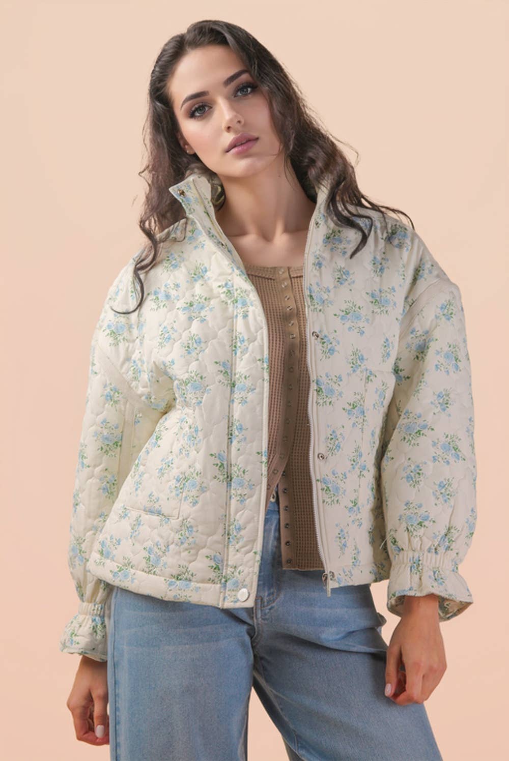 Vintage Bloom Quilted Jacket-Women - Outerwear - Jackets-Sister Shirts-Sister Shirts, Cute & Custom Tees for Mama & Littles in Trussville, Alabama.