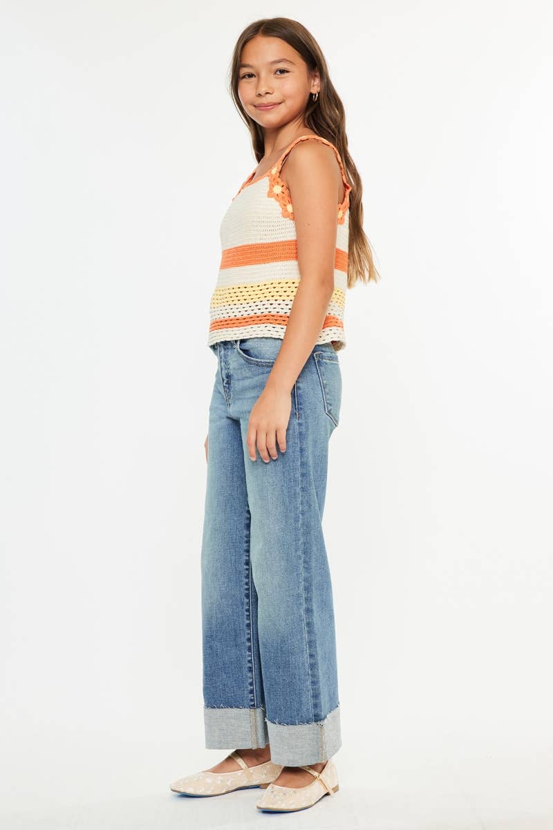 Cool Cuff Crop | Youth Wide Leg Jeans-Youth - Bottoms - Jeans-Kan Can USA-Sister Shirts, Cute & Custom Tees for Mama & Littles in Trussville, Alabama.