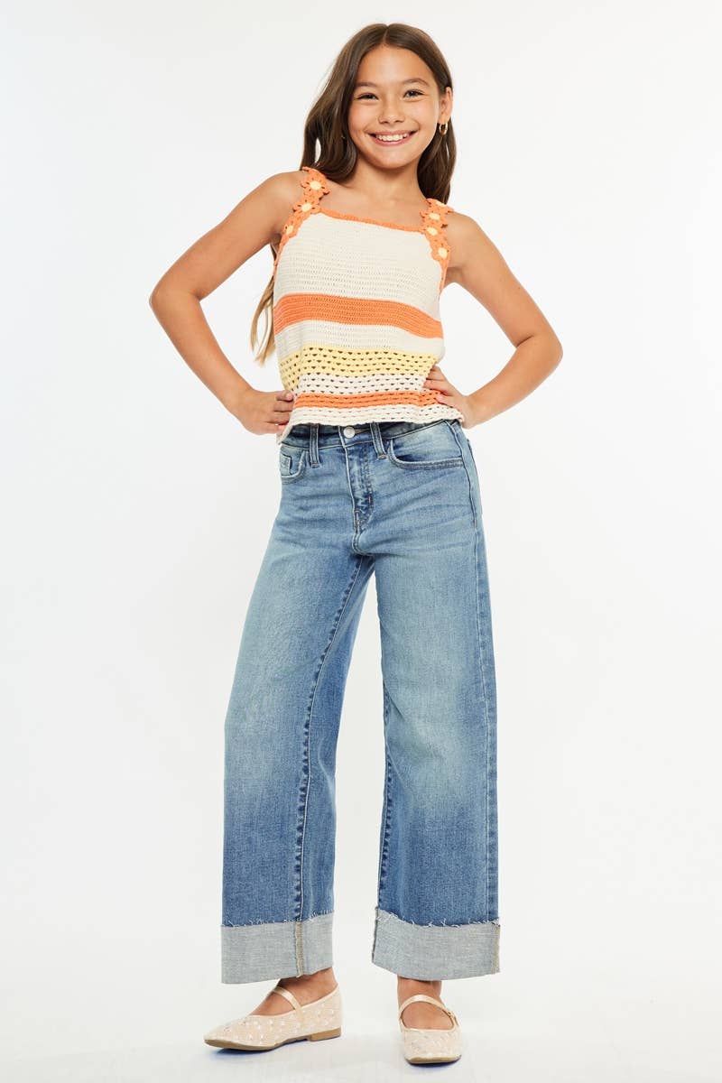 Cool Cuff Crop | Youth Wide Leg Jeans-Youth - Bottoms - Jeans-Kan Can USA-Sister Shirts, Cute & Custom Tees for Mama & Littles in Trussville, Alabama.