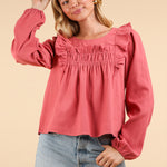 Ruffle Shoulder Blouse Top | Mauve-Very J-Sister Shirts, Cute & Custom Tees for Mama & Littles in Trussville, Alabama.