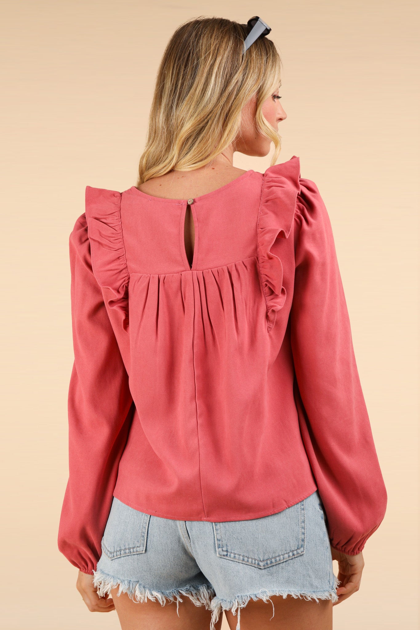 Ruffle Shoulder Blouse Top | Mauve-Very J-Sister Shirts, Cute & Custom Tees for Mama & Littles in Trussville, Alabama.