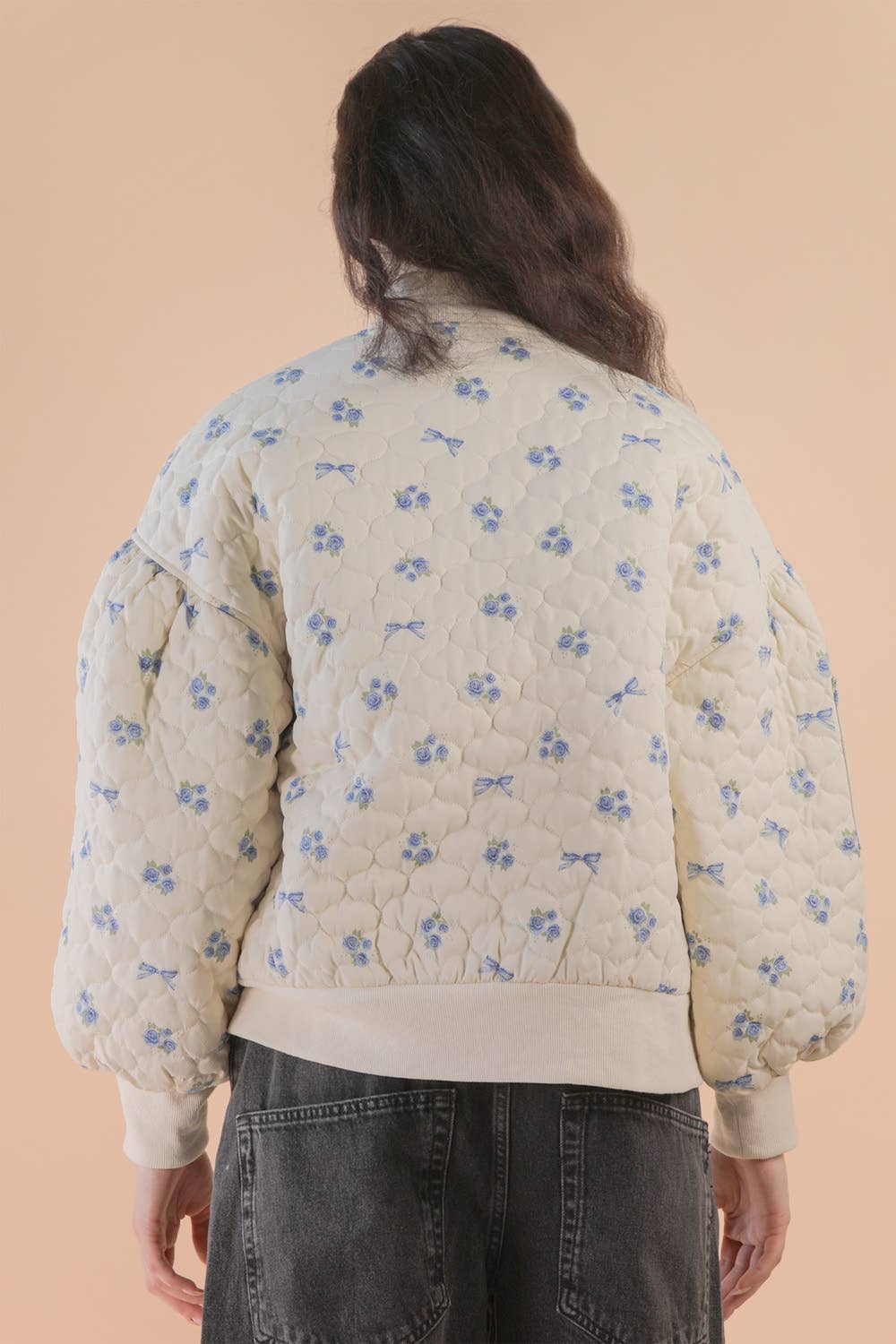 Floral Quilted Oversized Jacket in Blue-Women - Outerwear - Jackets-VERY J-Sister Shirts, Cute & Custom Tees for Mama & Littles in Trussville, Alabama.