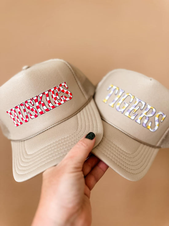 Load image into Gallery viewer, Huskies Checkered | Adult Trucker Hat-Hats-Sister Shirts-Sister Shirts, Cute &amp;amp; Custom Tees for Mama &amp;amp; Littles in Trussville, Alabama.
