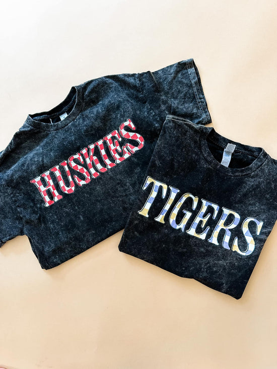 Huskies Checkered | Adult Mineral Wash Tee | RTS-Adult Tee-Sister Shirts-Sister Shirts, Cute & Custom Tees for Mama & Littles in Trussville, Alabama.