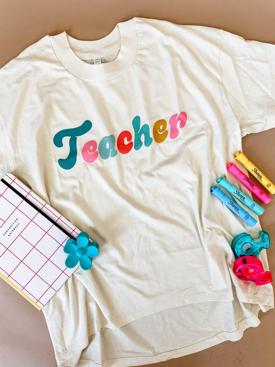 Sunny Teacher Multi | Hi-Lo Adult Tee-Adult Tee-Sister Shirts-Sister Shirts, Cute & Custom Tees for Mama & Littles in Trussville, Alabama.