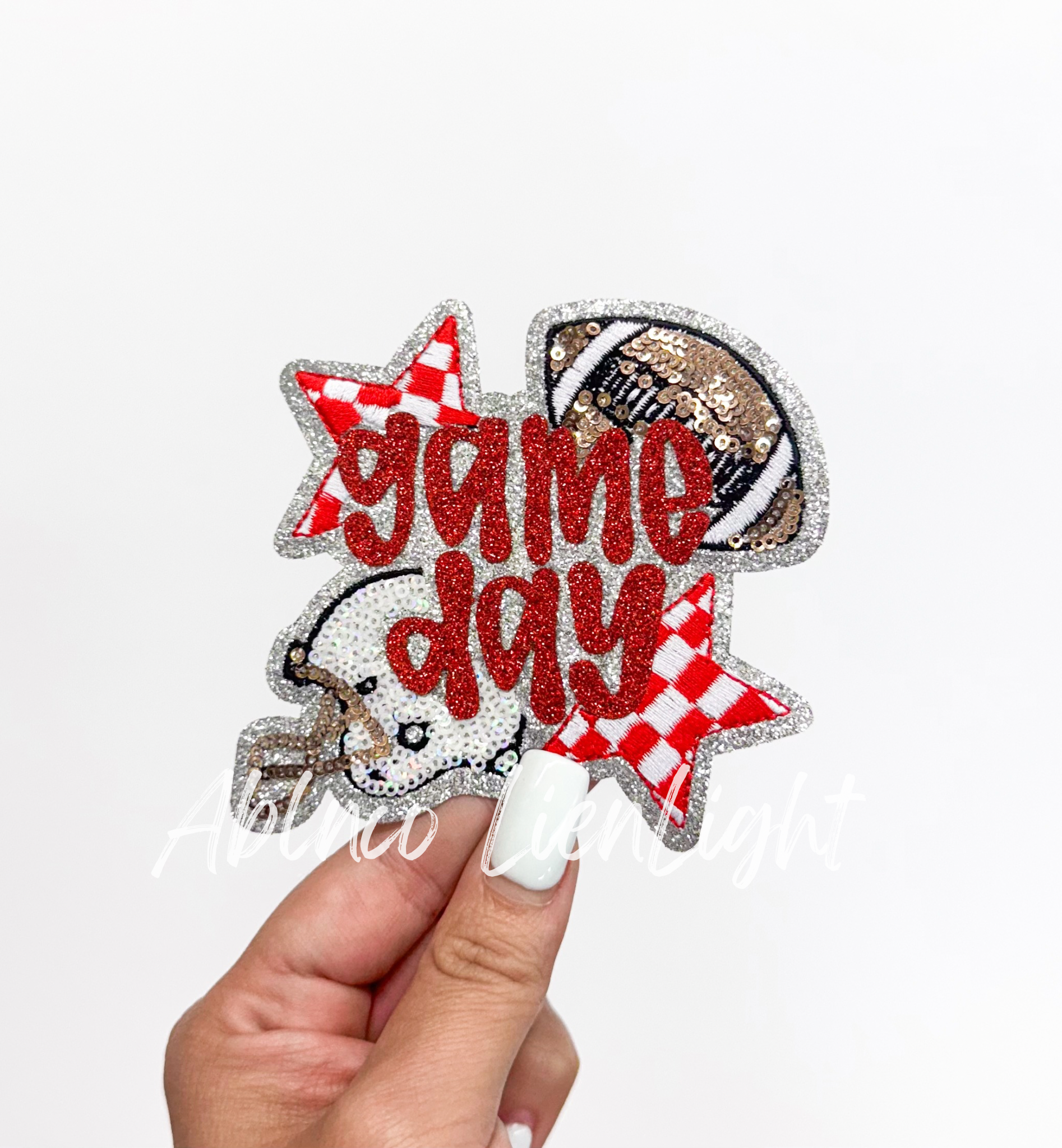Football Red Game Day Checkered Star Sequin Patch-ABLNco-Sister Shirts, Cute & Custom Tees for Mama & Littles in Trussville, Alabama.