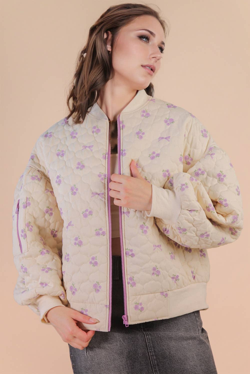 Floral Quilted Oversized Jacket in Lavender-Women - Outerwear - Jackets-VERY J-Sister Shirts, Cute & Custom Tees for Mama & Littles in Trussville, Alabama.