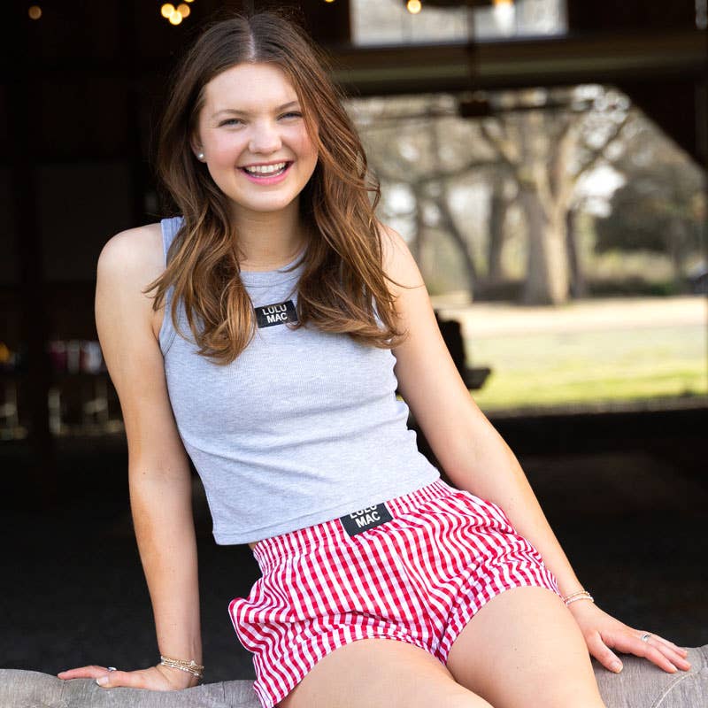 Gingham Boxer Shorts | Red-Shorts-Girlie Girl Originals-Sister Shirts, Cute & Custom Tees for Mama & Littles in Trussville, Alabama.