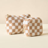 Checkered Teddy | Tan Pouch Medium-Women - Bags - Beauty-The Darling Effect-Sister Shirts, Cute & Custom Tees for Mama & Littles in Trussville, Alabama.